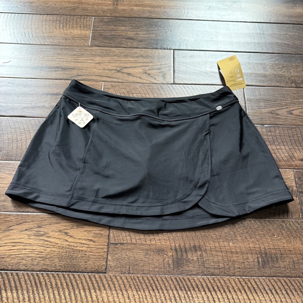 ZeroXposur Womens Black Overlap Swim Skirt Skort‎ UPF 30 Quick Dry Size XL New